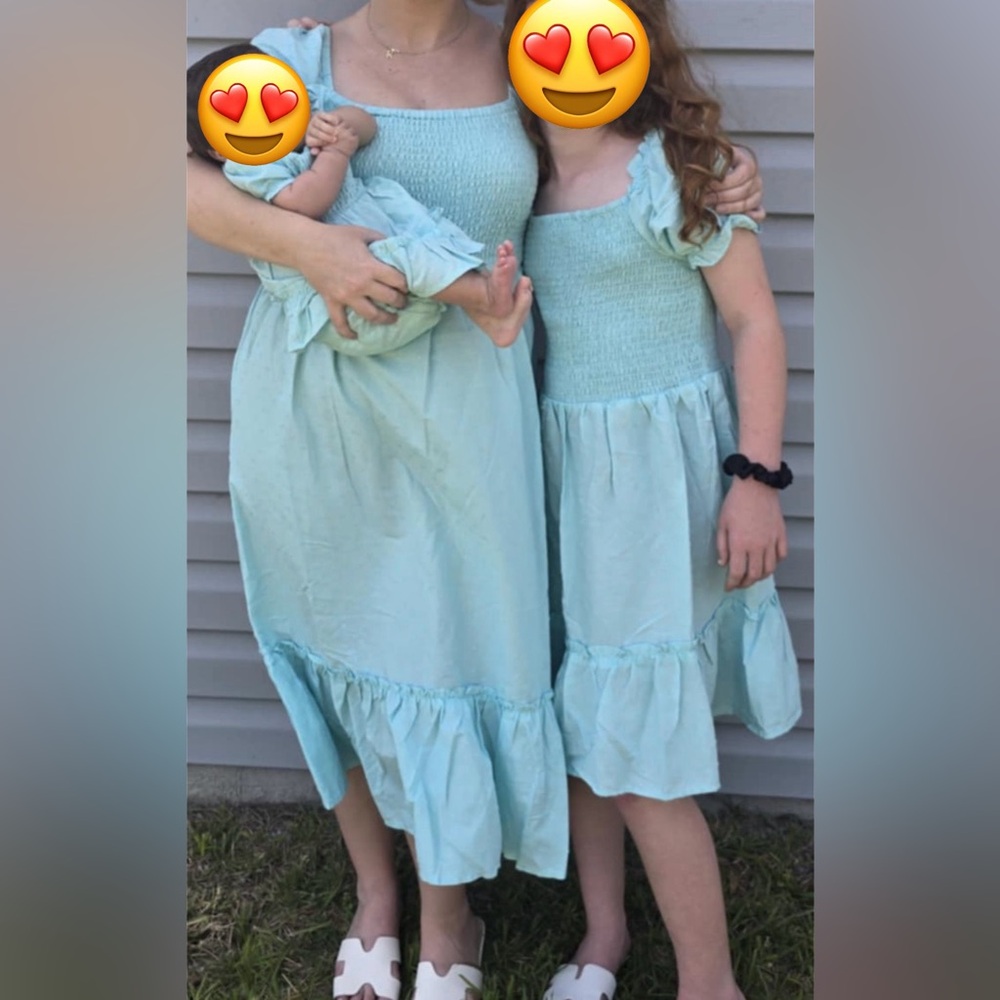 Mommy and Me Light Blue Puff Sleeve Dress